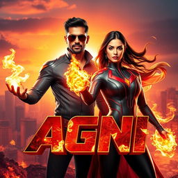 An Indian man and woman, both 27 years old, portrayed as powerful superheroes with extraordinary fire abilities