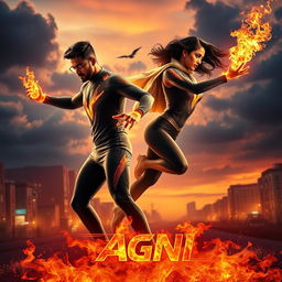 A captivating cinematic sci-fi action superhero film poster titled 'Agni'