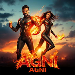 A captivating cinematic sci-fi action superhero film poster titled 'Agni'