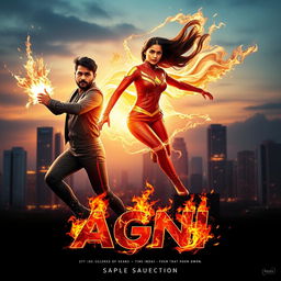 A cinematic sci-fi action superhero film poster titled 'AGNI'