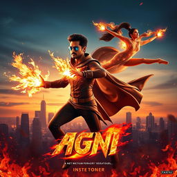 A cinematic sci-fi action superhero film poster titled 'AGNI'