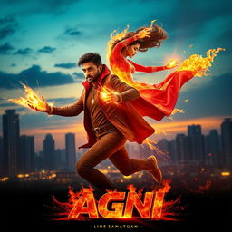 A cinematic sci-fi action superhero film poster titled 'AGNI'