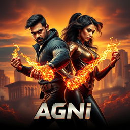 A cinematic sci-fi action superhero film poster titled 'AGNI'