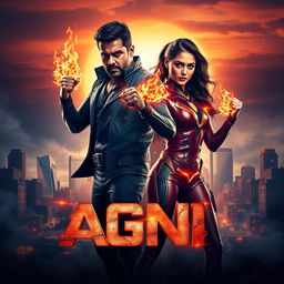 A cinematic sci-fi action superhero film poster titled 'AGNI'