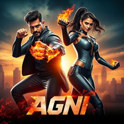 A cinematic sci-fi action superhero film poster titled 'AGNI'