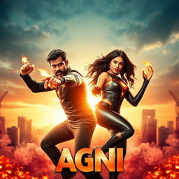 A cinematic sci-fi action superhero film poster titled 'AGNI'