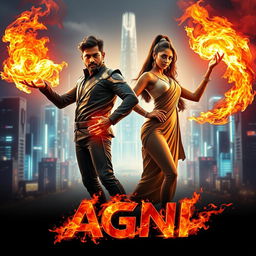 An exhilarating cinematic sci-fi action superhero film poster titled 'Agni'