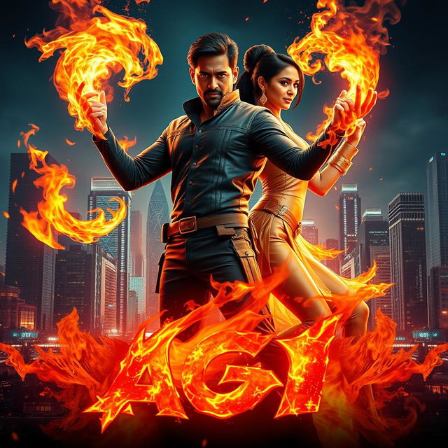 An exhilarating cinematic sci-fi action superhero film poster titled 'Agni'