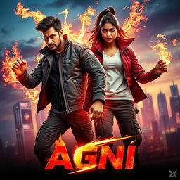 An electrifying cinematic sci-fi action superhero film poster titled 'Agni'