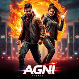 An electrifying cinematic sci-fi action superhero film poster titled 'Agni'