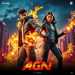 An electrifying cinematic sci-fi action superhero film poster titled 'Agni'