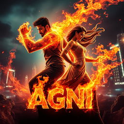 An intense cinematic sci-fi action superhero film poster titled 'Agni'