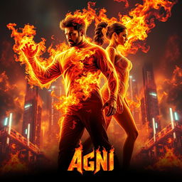 An intense cinematic sci-fi action superhero film poster titled 'Agni'