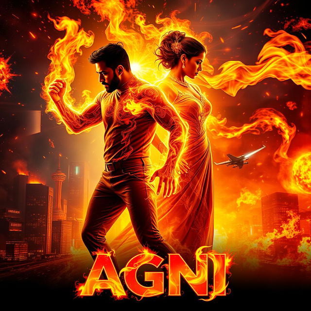 An intense cinematic sci-fi action superhero film poster titled 'Agni'