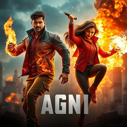 A stunning cinematic sci-fi action superhero film poster titled 'AGNI'