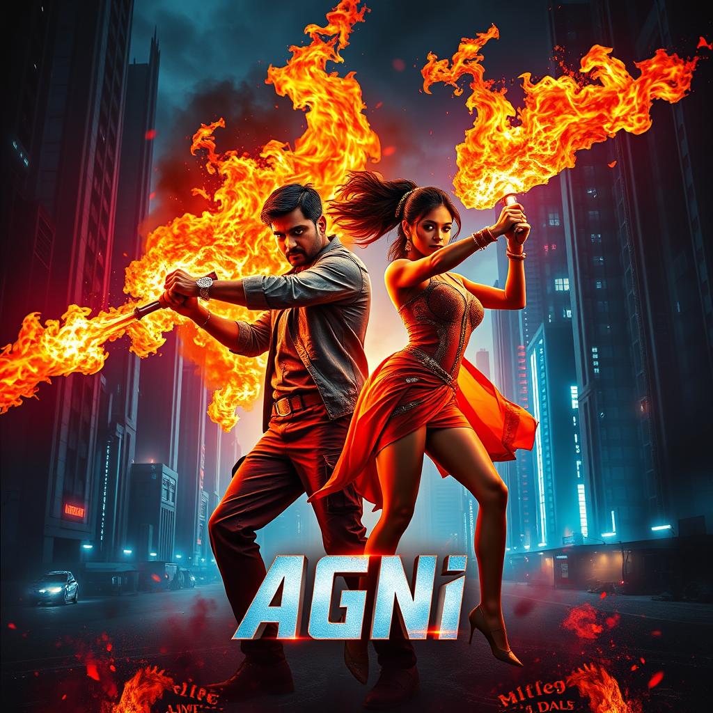 A cinematic sci-fi action superhero film poster titled 'AGNI'