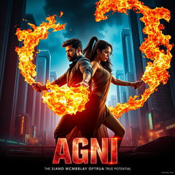 A cinematic sci-fi action superhero film poster titled 'AGNI'