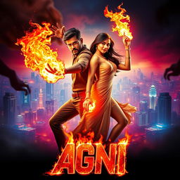 A cinematic sci-fi action superhero film poster named 'AGNI'