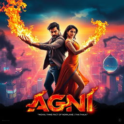 A cinematic sci-fi action superhero film poster named 'AGNI'