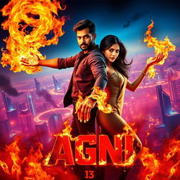 A cinematic sci-fi action superhero film poster named 'AGNI'