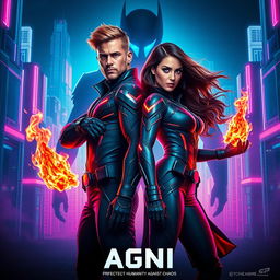 A cinematic sci-fi action superhero film poster titled 'AGNI'