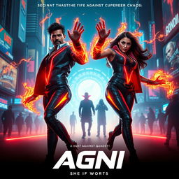 A cinematic sci-fi action superhero film poster titled 'AGNI'