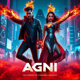 A cinematic sci-fi action superhero film poster titled 'AGNI'