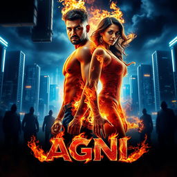 A cinematic sci-fi action superhero film poster titled 'AGNI'