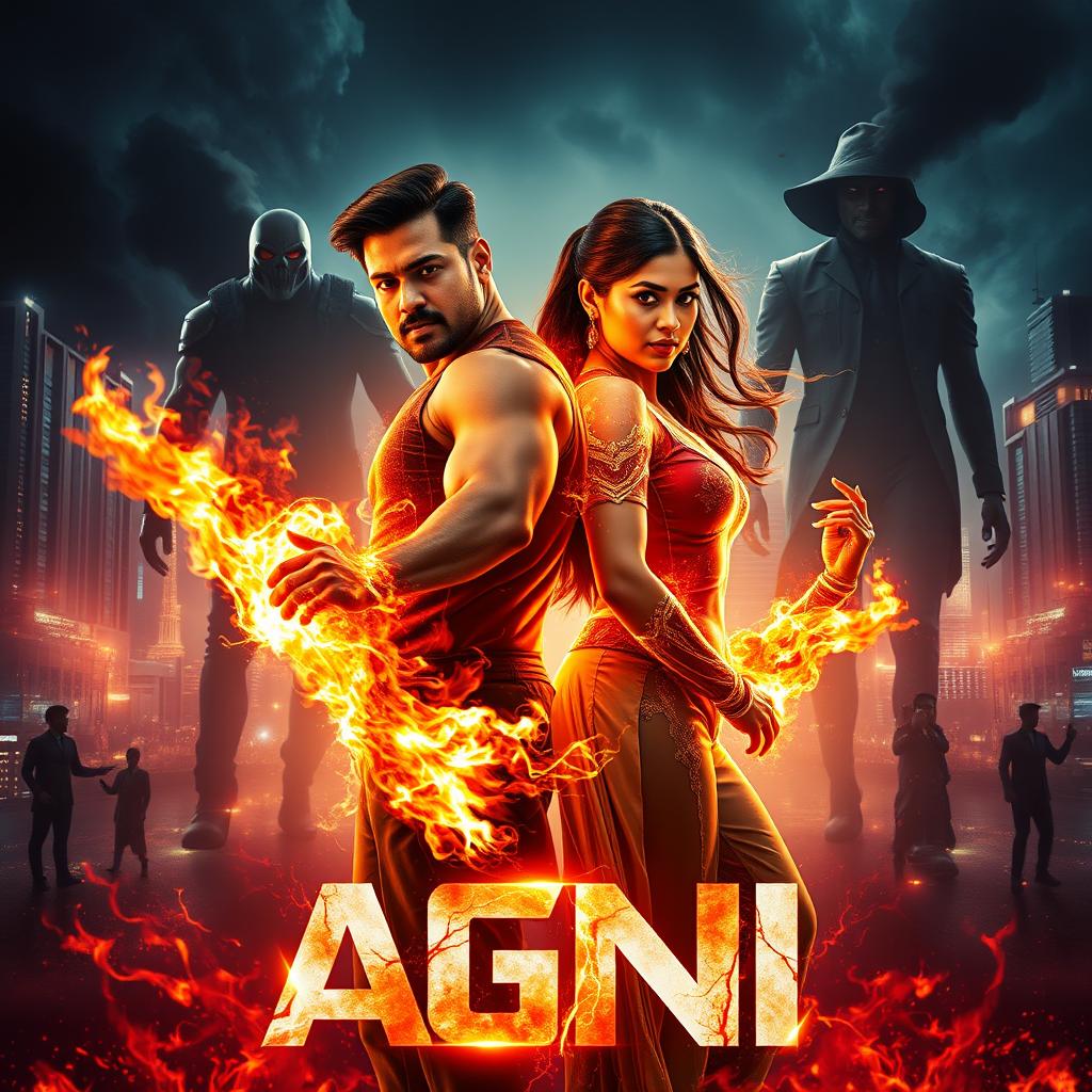 A cinematic sci-fi action superhero film poster titled 'AGNI'