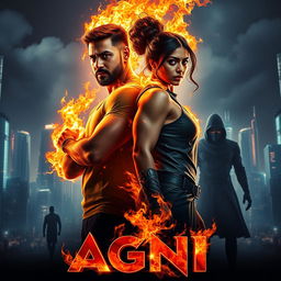 A cinematic sci-fi action superhero film poster titled 'AGNI'