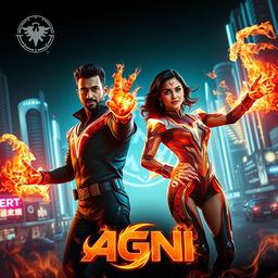 A cinematic sci-fi action superhero film poster titled 'AGNI'