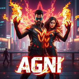 A cinematic sci-fi action superhero film poster titled 'AGNI'