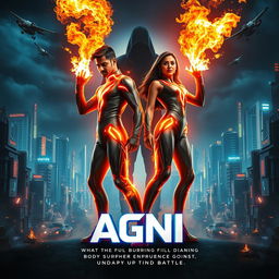 A cinematic sci-fi action superhero film poster for a movie titled 'AGNI'