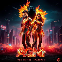 A cinematic sci-fi action superhero film poster for a movie titled 'AGNI'