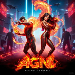 A cinematic sci-fi action superhero film poster for 'AGNI'