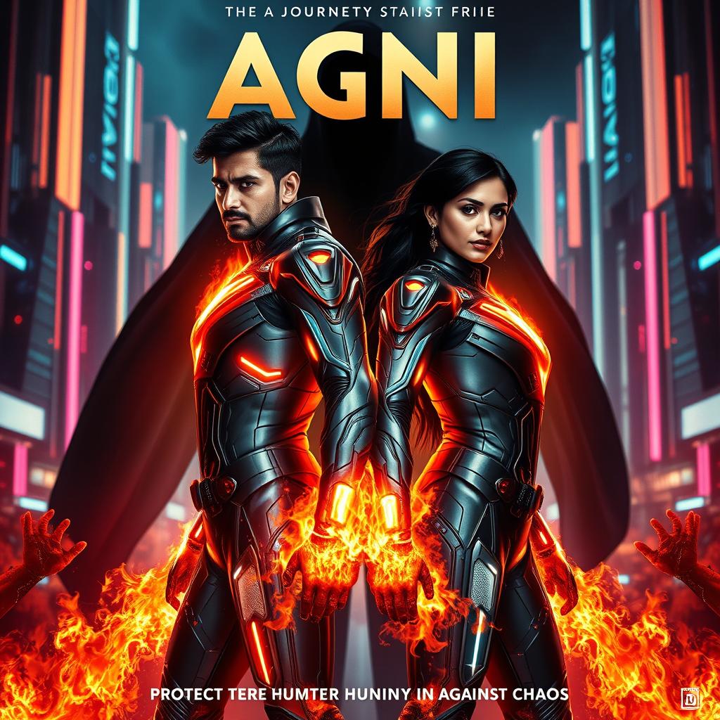 A cinematic sci-fi action superhero film poster titled 'AGNI'
