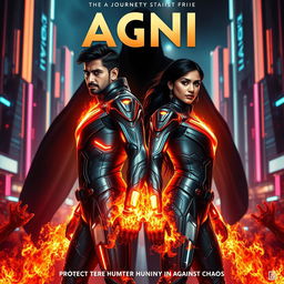 A cinematic sci-fi action superhero film poster titled 'AGNI'