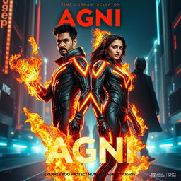 A cinematic sci-fi action superhero film poster titled 'AGNI'