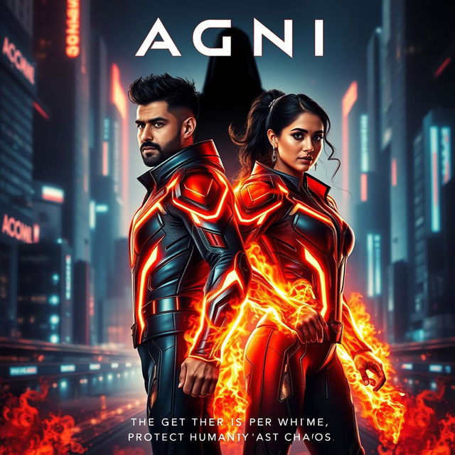 A cinematic sci-fi action superhero film poster titled 'AGNI'