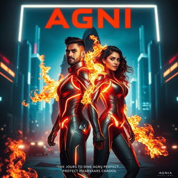 A cinematic sci-fi action superhero film poster titled 'AGNI'