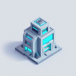 A small, pixelated 2D building designed in a futuristic style, viewed from above