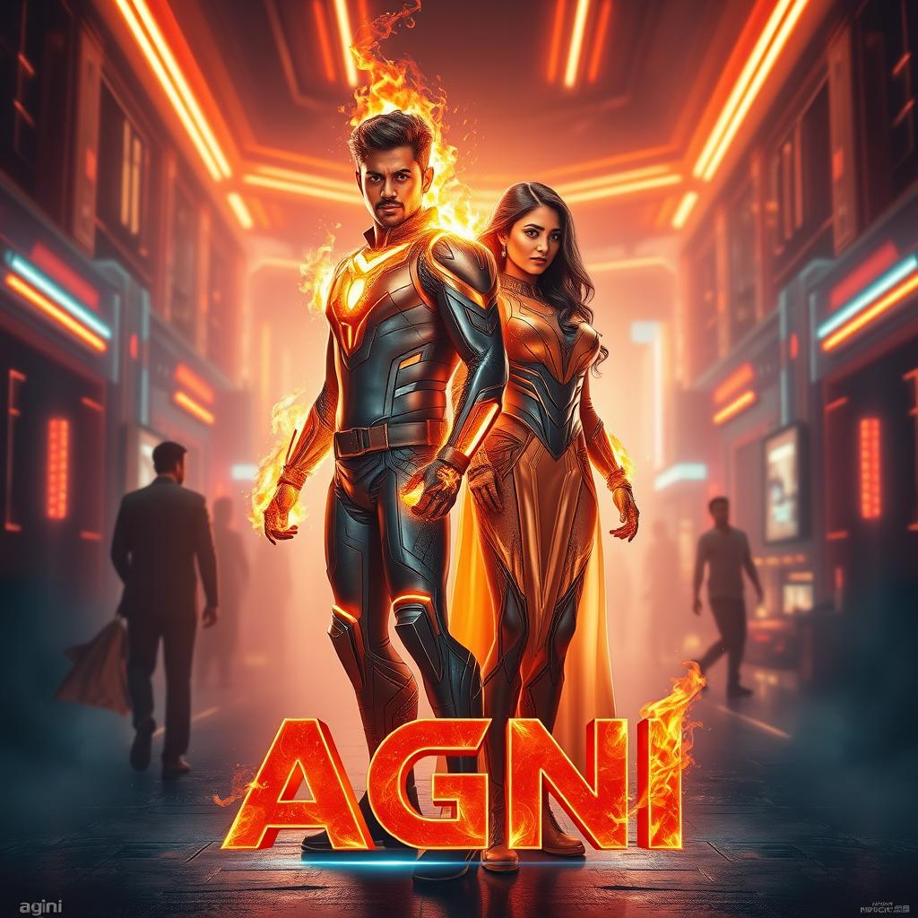 A cinematic sci-fi action superhero film poster titled 'AGNI'