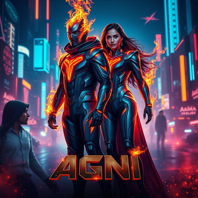 A cinematic sci-fi action superhero film poster titled 'AGNI'