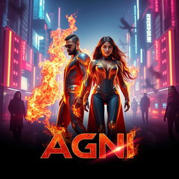 A cinematic sci-fi action superhero film poster titled 'AGNI'