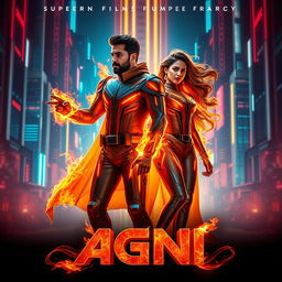 A cinematic sci-fi action superhero film poster titled 'AGNI'