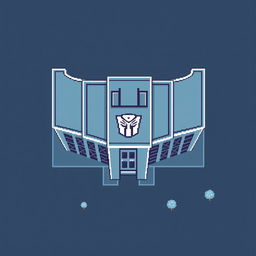 A minimalist top-down view of an Autobot building in pixel art style, using a gray-blue color palette