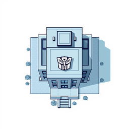 A minimalist top-down view of an Autobot building in pixel art style, using a gray-blue color palette