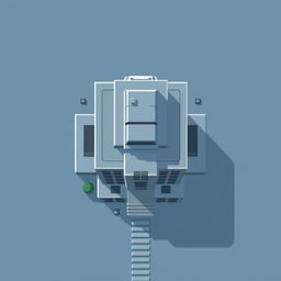 A top-down view of an Autobot building in pixel art style, featuring a gray-blue color palette and minimalist design with no windows