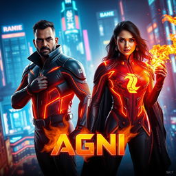 A cinematic sci-fi action superhero film poster titled 'AGNI'