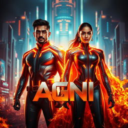 A cinematic sci-fi action superhero film poster titled 'AGNI'